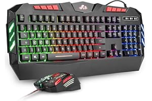 Rii Gaming RK900+ (Layout Italiano) - Set Tastiera con Anti-Ghosting e Mouse con Sensibilità Regolabile Fino a 2400 DPI (con retroilluminazione LED Arcobaleno)