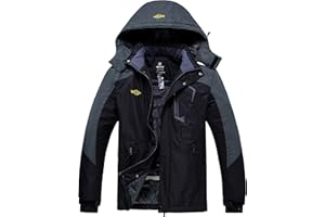 Wantdo Giacca da Sci Montagna Calda Invernale Parka da Neve Imbottita Cappotto da Snowboard in Pile Giubbotto con Cappuccio Impermeabile Uomo
