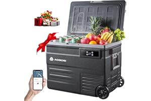 AAOBOSI 55L Kompressor Kühlbox, Kühlbox Auto mit APP, LED-Beleuchtung, -20°C bis 20°C, 12/24V und 100-240V, Kühlbox Kompressor mit Rädern, für Auto, Buggy, LKW, Boot, Camping und Reisen