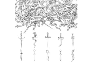 UR URLIFEHALL 100 Pcs 10 Styles Tibetan Style Sword Knife Charms Antique Medieval Weapon Charms for Jewellery Making Bookmark Crafts
