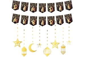 YAOZUP Ramadan Mubarak Girlande, Ramadan Mubarak Banner Gold Stern Mond Ramadan Dekorationen, Ramadan Deko, EID Mubarak Deko, Ramadan Banner für Ramadan Dekoration (Schwarz)