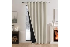 PONY DANCE Cortina Blackout de Dos Capas para Puerta, Cortinas Termicas Aislantes Frio y Calor con Forro Grueso para Salon/Dormitorio,200x210cm,Beige Claro