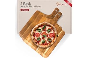 Slyced Set of 2 Acacia Pizza Peels 12 Inch | Real Wood Pizza Peels | Pizza Paddles Compatible with Ooni, Gozney and Solo Stove Pi Pizza Ovens | Wooden Pizza Cutting Board with Handle