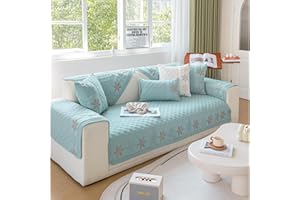 VanderHOME Algodón Funda Sofa Chaise Long 1 2 3 4 Plazas Protector Cubre Sofa, 2024 Nueva Manta de Sofá Antideslizante Universal 90 * 120cm-Azul-Respaldos(1 PC)