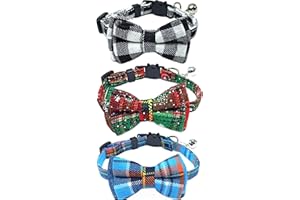 ZWZNBL Lot de 3 colliers de Noël pour chat avec clochette et nœud papillon, collier de sécurité à libération rapide pour chaton et chat