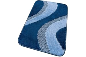 emmevi Tappeto Bagno Scendi Letto 100% Made in Italy Antiscivolo Varie Misure Shaggy 3D Moderno Assorbente MOD.EVIA 50X80 Blu