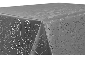 ‎BEAUTEX BEAUTEX Tischdecke Damast Ornamente - Bügelfreies Tischtuch - Fleckabweisende, Pflegeleichte Tischwäsche - Tafeltuch, Eckig 130x260 cm, Dunkelgrau