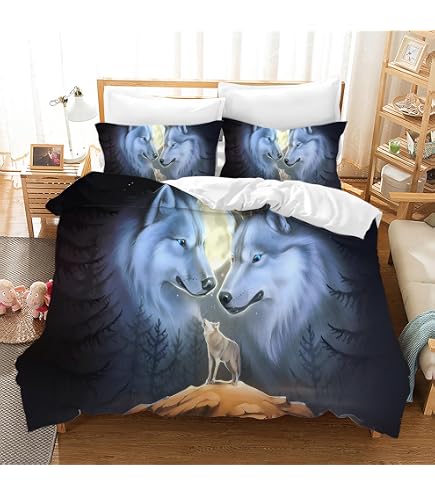 Set Copripiumino Dezee Con Stampa Lupo Selvatico - Biancheria Da Letto In Microfibra | Singolo, Matrimoniale, King, Super King
