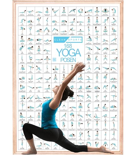 Poster Yoga JUNOMI A2 – 168 Postures Avec Noms Anglais Et Sanskrit, Papier 250g, Sans Cadre