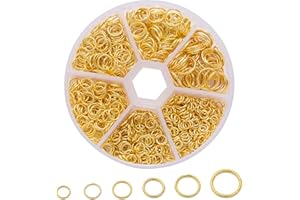 Huoflame Jump Rings DIY Set – 970 Stück offene Ringe, Alloy Biegeringe für Schmuckherstellung – 85g Sortiment für Ohrringe Armbänder Kettenreparatur Bastelbedarf Gold & Silber (Gold)