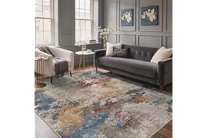 GENIMO - Tappeto Antiscivolo Moderno Astratto - 200x290cm - Corto Pile - Perfetto per Ambienti Grandi - Ideale per Soggiorno - Arancione Blu