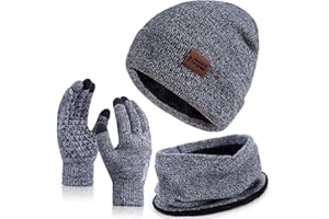 Nertpow Mütze, Schal & Handschuh-Sets für Damen Herren, Touchscreen Handschuhe Winter Beanie Mütze Stricken mit Fleece Gefüttert Schal Halswärmer Schlauchschal set