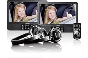 Lenco 9-Zoll Tragbarer DVD-Player MES-415 mit Doppel-Bildschirm - USB und SD Anschluss - 12 Volt Kfz Adapter - Fernbedienung - 2 x Kopfstützenbefestigung - 2 x Kopfhörer - Schwarz