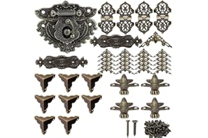ODOOKON 1 ensemble d'accessoires de boîte décorative bronze antique, 4 Pied d’angle décoratif, 8 coins de meubles, 1 Fermoirs Boite Verrou, 4 Charnières, 20 Coin Décoratif, 2 Bandes décoratives rétro