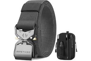 BESTKEE Cintura Tattica, 3,8 cm Cintura da Lavoro Militare, Cintura in Nylon Resistente con Fibbia Metallica a Rilascio Rapido, Regalo con Sacca Tattica MOLLE