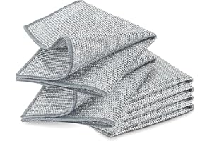 YinQin 6 PCS Double Layer Stainless Steel Scrubber Wire Dishwashing Cloth Non Scratch Stainless Steel Mesh Dish Cleaning Cloth 20x20 cm Metallic Wire Cleaning Rag Towel for Kitchen Dish Sink Stove Top