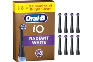 ‎ORAL-B Oral-B iO Radiant White Black wymienne okrągłe końcówki szczoteczek, ustawione pod kątem włókna do gruntownego usuwania płytki bakteryjnej, z polerującymi płatkami do wybielania zębów,Oral-B iO, 8