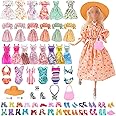 32 Pcs Fashionable Doll Clothes Outfits and Accessories Sets for Barbie Including 1 Top Skirt 4 Floral Dress 10 Slip Dresses 2 Swimsuits 10 Pairs Shoes for Girls Birthday Gifts