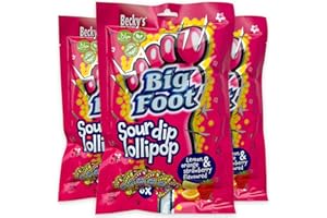 MIJOMA Sucette de caramel dure en forme de pied avec poudre acide pour trempe Sour Dip Lollipop - Lollis à lécher avec poudre effervescente (fraise, orange et citron, Big Foot 18 x 12 g)