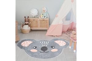 CARPET CITY Tapis de forme pour chambre d'enfant Motif animal – Gris – 100 x 130 cm – Tapis pour enfant à poils courts Koala – Poils doux
