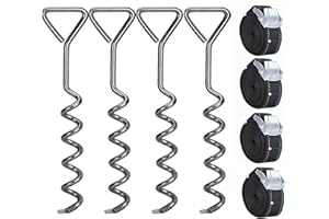 VALUENTS Erdanker Bodenanker Erdhaken für eine sichere Trampolin Befestigung Silber/schwarz verzinkt Plus Verstellbarer Gurt & Beutel