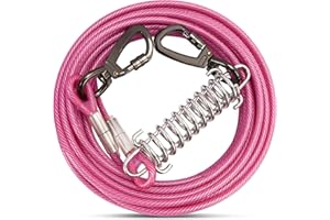 ZZOHAA Rose Dog Tie Out Cable with Spring Swivel Lockable Hook,Heavy Duty Dog Chains for Outside Pet Runner Cable Leads for Yard Camping for Dogs Up to 500 LB（15m）