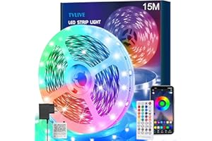 Luces Led, TVLIVE Tiras Led 15 Metros, Luces LED Habitación, Tiras Led RGB Control Remoto y App, 28 Estilos, Modo Musical Led Strip Light para Decoración Navidad Fiestas Cocina TV Casa
