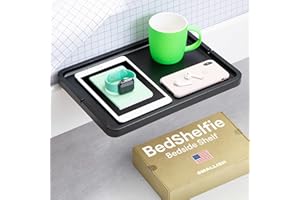 BedShelfie Bedside Shelf for Bunk Bed & Top Bunk, College Dorm Room Essentials, Loft Bed Accessories, Clip On Nightstand Snack Organizer, Floating Bed Side Table Tray Storage - Minimalist Black Wood