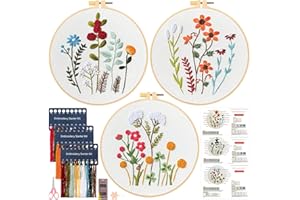 JSRQT 3 Piezas Kit de Inicio de Bordado de Flores para Principiantes, Kit de Bordado Fácil Hecho a Mano para Niños Adultos, Kit de Punto Cruz Estampado con Aro de Bordado, Instrucciones, Aguja e Hilos