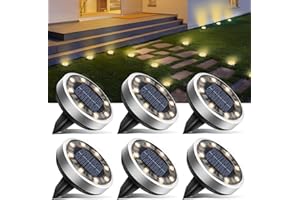 btfarm 6 Paquetes Luces Solares LED Exterior Jardin Suelo, 8 LED Lamparas Solares Exterior de Tierra, IP65 Impermeable Luz Solar Suelo para Jardín, Camino, Césped, Patio (Blanco Cálido)
