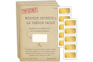 Milijou - Chasse au Trésor à Gratter pour Goûter ou Fête d'anniversaire - Activité Intérieur Extérieur Vacances Jeux pour Enfant 5-12 Ans - Thème espionnage -10 Cartes Personnalisables + 10 Pastilles