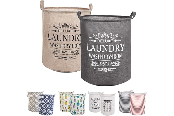 LessMo 2PCS 17.7 "Trieuse pour Rangement de paniers à Linge, Paniers à Linge escamotables, Lin en Coton Rond imperméable (Vert/Jaune, Épaissie 17.7 "/ Moyenne)