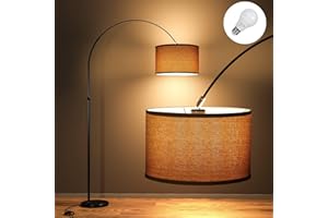 Modlicht 165-180 cm Lampadaire Classique JASMIN |Comprend une ampoule LED E27 9W 3000K, Commutateur au pied, Abat-jour en lin beige, lampadaire à arc rétro adapté au salon, à la chambre, au bureau