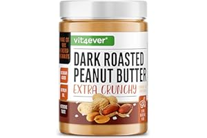 VIT4EVER Mantequilla de Cacahuete Tostado Oscuro - Extra Crujiente y sabor intenso con sal - 1kg Mantequilla de Cacahuete - Alta en proteínas - sin aceite añadido ni grasa de palma - Vegano