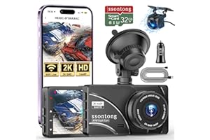 SSONTONG Dash Cam Front and Rear, Dash Cam 2K Dashcam WiFi/FREE APP Control Car Camera Dash Cam Front 170°+140°Rear Dash Camera W/WDR,Night Vision,G-Sensor,Loop Recording,Parking Monitor,Max 512GB, USB Powered