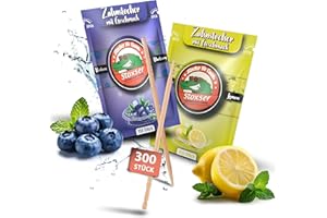 ‎STOXSER Stoxser 300x Zahnstocher mit Geschmack 2er Pack Blaubeere und Zitrone/Lemon Geschmacksrevolution Zahnstocher Geschmack Kein Kaugummi Unterstützend zu Zahnpasta Zahnseide Zuckerfrei