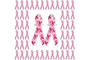 CRAFFANCY 100 PCS Octobre Rose Broche, Épingles Pins Octobre Ruban Rose en Satin avec Motif Sensibilisation au Cancer du Sein avec Épingles à Nourrice, pour Accessoires Décoration de Événement