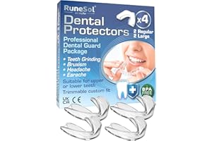Runesol Ochraniacz na zęby przeciw zgrzytaniu - 4 x zaprojektowane w Wielkiej Brytanii ochronne nakładki na zęby do spania, urządzenie medyczne klasy 1 zatwierdzone przez