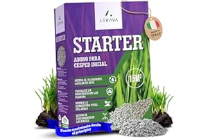 LERAVA STARTER abono césped (15 m²) - favorece el crecimiento de raíces - ideal con semillas de césped sin riesgo de quemar - refuerza la resistencia del suelo - abono para jardín natural