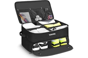 YOREPEK 2 Layer Golf Trunk Organizer, Golf Gifts for Men with Separate Ventilated Compartment for 2 Pair Shoes, Waterproof Car Trunk Locker for Balls, Tees, Clothes, Gloves, Accessories, Golfer Gifts