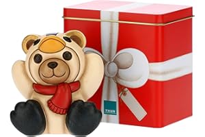 THUN - Soprammobile Orsetto Vestito da Pinguino, con Scatola di Latta - Accessori per la Casa da Collezionare - Formato Piccolo - Ceramica, Latta - 9,5 x 8,2 x 10,4 h cm
