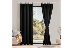 DWCN BlackCurtains for Bedroom Blackout Pencil Pleat Curtain Thermal Insulated Room Darkening Drapes for Living Room 55 x 96 Inch Length, Black, 2 Panels