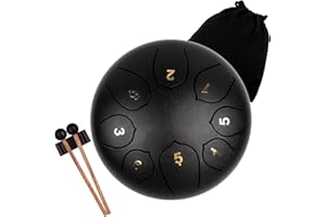 Lomuty 6 Cali 15 CM Stalowy Bęben Językowy-8 Tonów C Klucz Dostrojony Instrument Perkusyjny-ęben Ręczny z Torbą, Książką Muzyczną, Młotkami i Kostkami Palcowymi (Czarny)