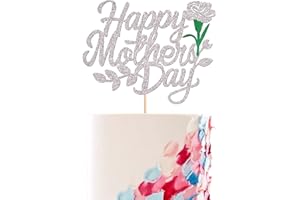 SYKYCTCY 1 Pack Happy Mother's Day Cake Topper Glitter Heart Love You Mom Cake Pick Rose Flower Best Mom Cupcake Decorations for Mother's Day Party Cake Decoration Silver