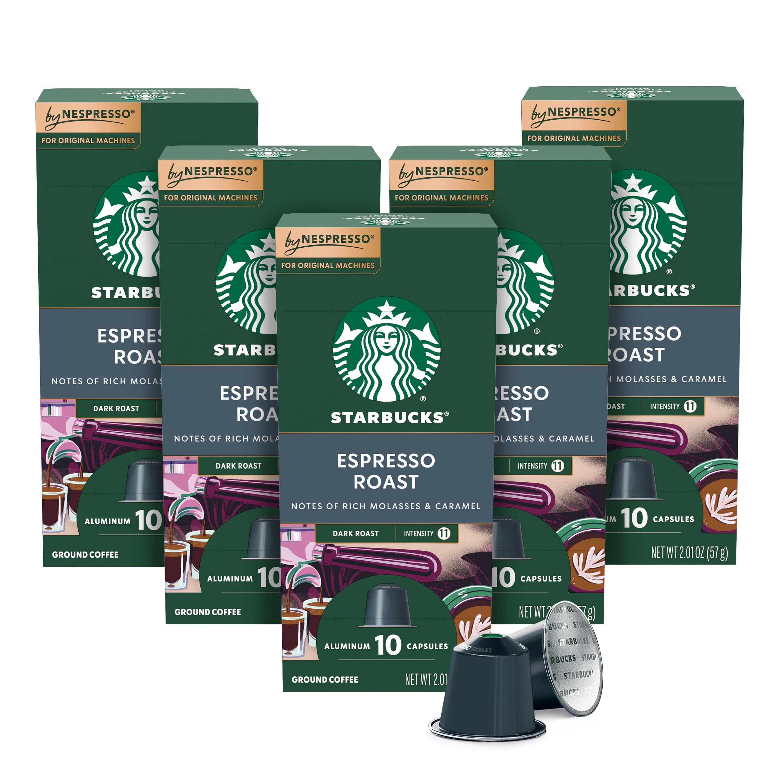 Starbucks By Nespresso, Espresso Dark Roast (50-Count Single Serve Capsules, Compatible With Nespresso Original Line System), Box - 0.62 Pounds