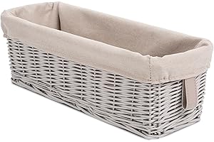 WICKERFIELD Narrow Space-save Wicker Basket and Gift Hamper for Home Storage in Bathroom Living rooms Hallway Kitchen and Window Display Retail Shop Collection (Light Grey)