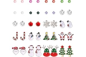 Finrezio 20 Pairs Multiple Christmas Stud Earrings Set for Women Girls Pearl Santa Claus Snowman Christmas Tree Snowflake Jewellery Red/Green Style, Stainless Steel