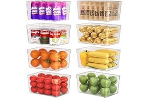 THEAOO Clear Pantry Storage Organizer Bins, 8 Pack Plastic Storage Bins, Food Storage Organizer Bins, Kitchen Organization, Pantry Organization And Storage Bins, Fridge Organizers And Storage