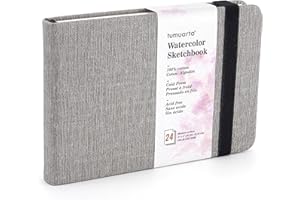 tumuarta Watercolor Sketchbook, 10x15 CM, 300 GSM, 100% Cotton Paper, Cold Press, 24 Sheets, 48 Pages, Watercolor Journal for Use As Travel Sketch Book and Mixed Media Pad On The Go. (Grey)