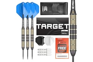 TARGET Darts Vitus 22G/23G/24G Zestaw rzutek stalowych Brass Set – 6 trzonków Pro Grip – 9 skrzydełek Pro Ultra – zestaw portfeli na rzutki